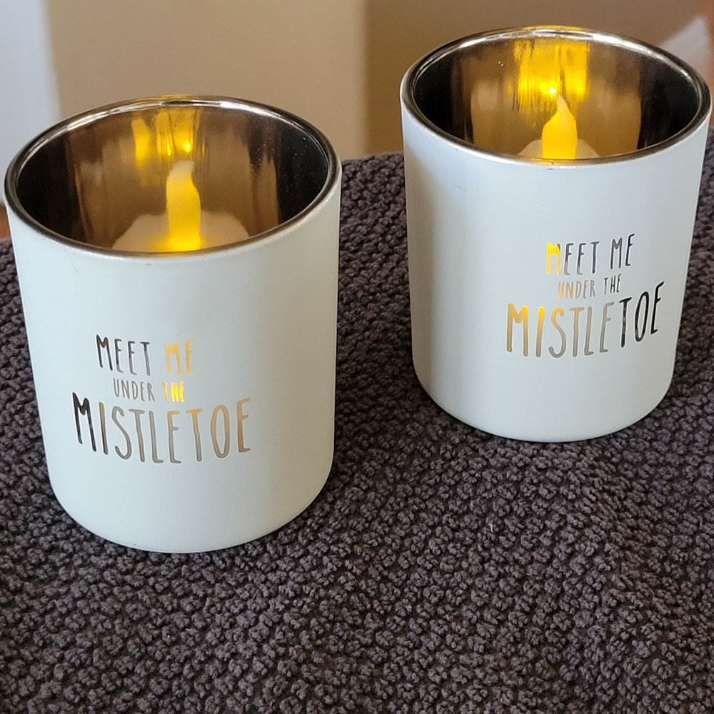 2 Meet Me Under The Mistletoe Votive Candle Holder Set (Set of 2)